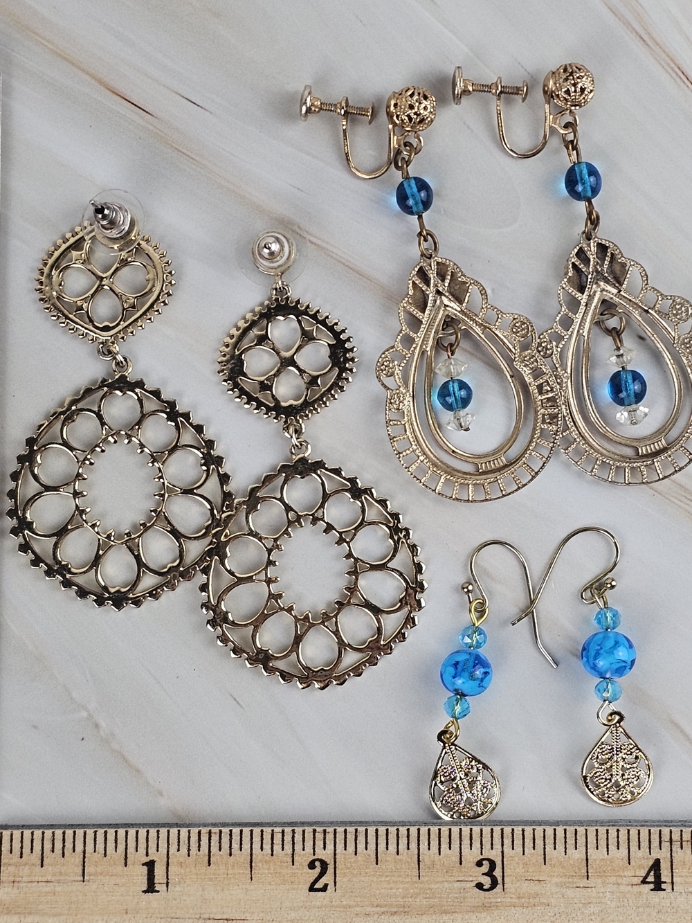 Gold Tone Chandelier Pierced & Clip-on Earrings Fashion Jewelry Lot of 3